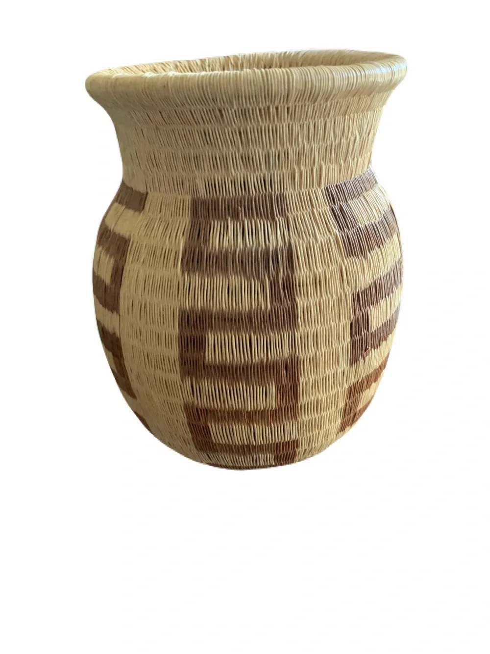 Wounaan Style Handwoven Basket Zig Zag Motif Panama Chunga Palm Tribal Art Vase